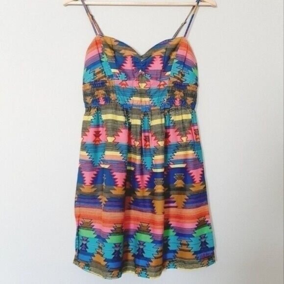 BILLABONG | Neon Southwestern Aztec Tribal Geo Print Tank Top Dress Sz M - Picture 1 of 11